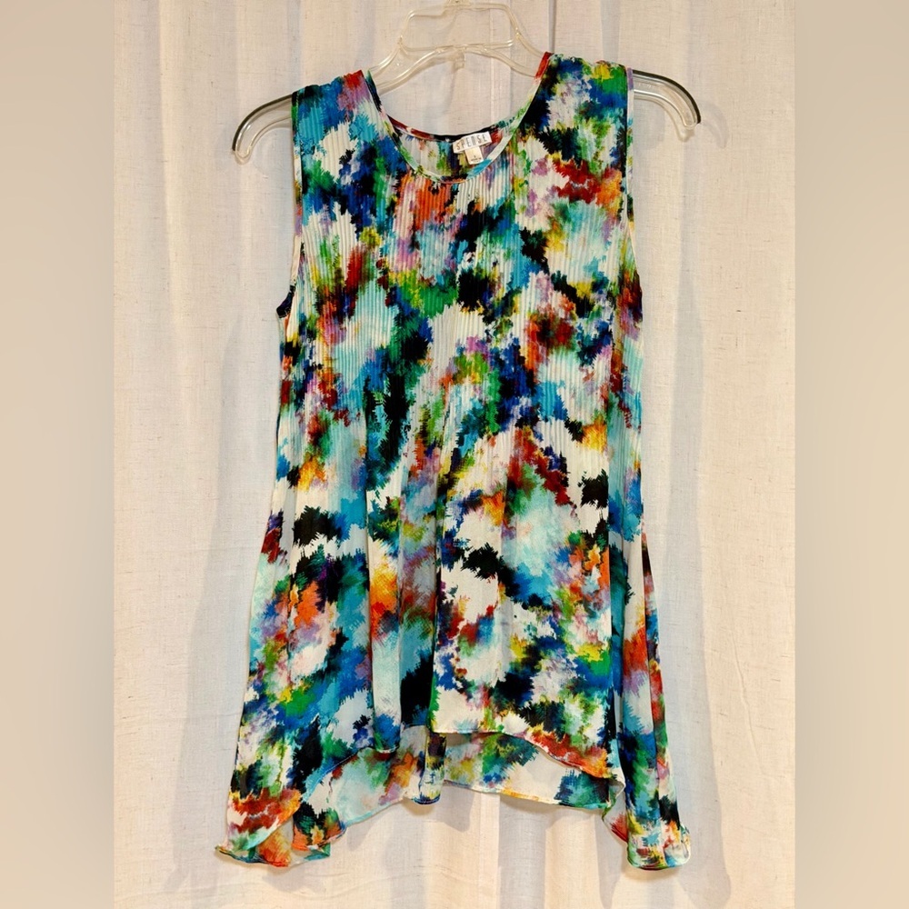 Spense Multicolor Abstract Ribbed Tank Top - Blue/Green/Black/Pink